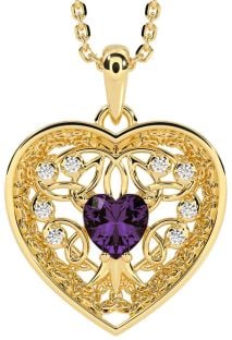 Diamond Alexandrite Gold Silver Celtic Tree of Life Trinity Knot Heart Necklace