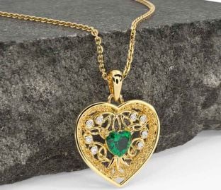 Diamond Emerald Gold Silver Celtic Tree of Life Trinity Knot Heart Necklace