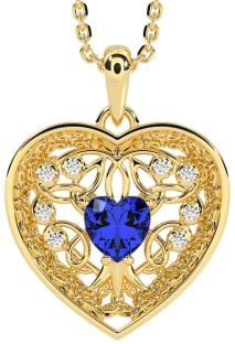 Diamond Sapphire Gold Silver Celtic Tree of Life Trinity Knot Heart Necklace