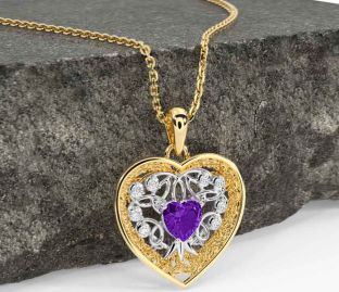 Diamond Amethyst Gold Silver Celtic Tree of Life Trinity Knot Heart Necklace
