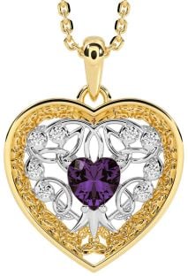 Diamond Alexandrite Gold Silver Celtic Tree of Life Trinity Knot Heart Necklace