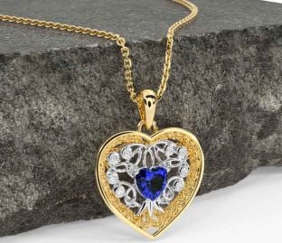 Diamond Sapphire Gold Silver Celtic Tree of Life Trinity Knot Heart Necklace