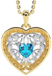 Diamond Topaz Gold Silver Celtic Tree of Life Trinity Knot Heart Necklace