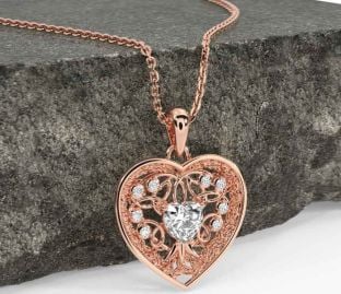 Diamante Rosa Oro céltico Árbol de Vida Trinidad Nudo Corazón Collar