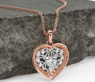 Diamante Blanco Rosa Oro céltico Árbol de Vida Trinidad Nudo Corazón Collar