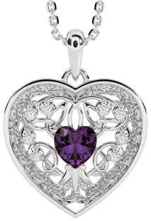 Diamond Alexandrite Silver Celtic Tree of Life Trinity Knot Heart Necklace