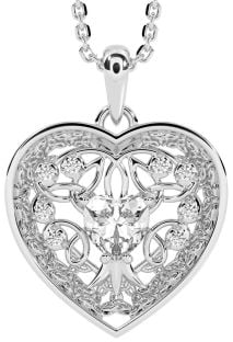 Diamond Silver Celtic Tree of Life Trinity Knot Heart Necklace