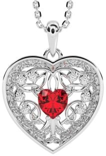 Diamante Rubí Plata céltico Árbol de Vida Trinidad Nudo Corazón Collar