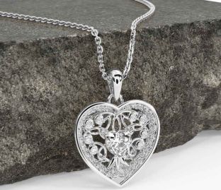 Diamond White Gold Celtic Tree of Life Trinity Knot Heart Necklace