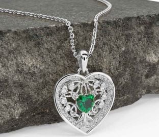 Diamante Esmeralda Branco Ouro céltico Árvore de Vida Trindade Nó Coração Colar