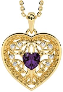 Diamond Alexandrite Gold Celtic Tree of Life Trinity Knot Heart Necklace