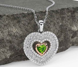 Diamond Peridot Rose Gold Silver Celtic Trinity Knot Heart Necklace