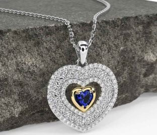 Diamond Sapphire Gold Silver Celtic Trinity Knot Heart Necklace
