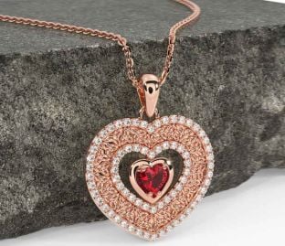 Diamond Ruby Rose Gold Silver Celtic Trinity Knot Heart Necklace