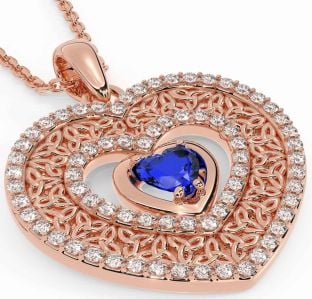 Diamond Sapphire Rose Gold Silver Celtic Trinity Knot Heart Necklace