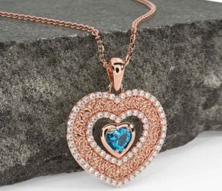 Diamond Topaz Rose Gold Silver Celtic Trinity Knot Heart Necklace