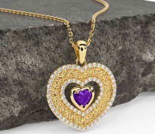 Diamond Amethyst Gold Silver Celtic Trinity Knot Heart Necklace