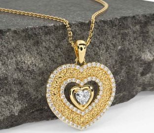 Diamond Gold Silver Celtic Trinity Knot Heart Necklace