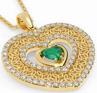 Diamond Emerald Gold Silver Celtic Trinity Knot Heart Necklace