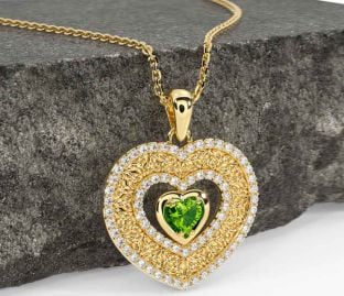 Diamond Peridot Gold Silver Celtic Trinity Knot Heart Necklace