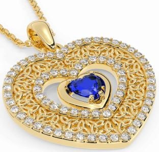 Diamond Sapphire Gold Silver Celtic Trinity Knot Heart Necklace