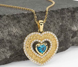 Diamond Topaz Gold Silver Celtic Trinity Knot Heart Necklace