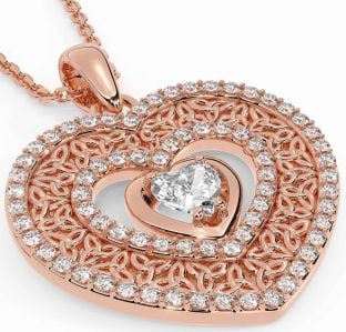 Diamond Rose Gold Celtic Trinity Knot Heart Necklace