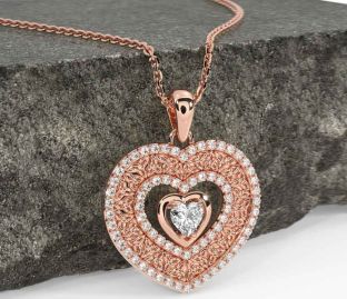 Diamond Rose Gold Celtic Trinity Knot Heart Necklace