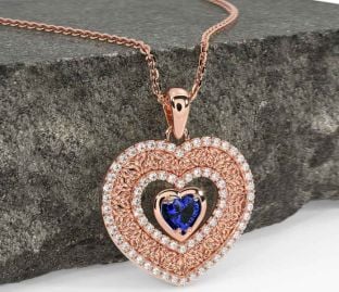 Diamond Sapphire Rose Gold Celtic Trinity Knot Heart Necklace