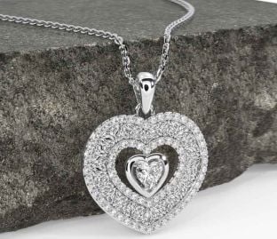 Diamond Silver Celtic Trinity Knot Heart Necklace