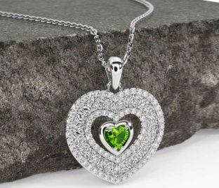 Diamond Peridot Silver Celtic Trinity Knot Heart Necklace