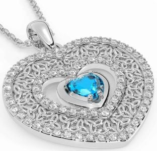 Diamond Topaz Silver Celtic Trinity Knot Heart Necklace