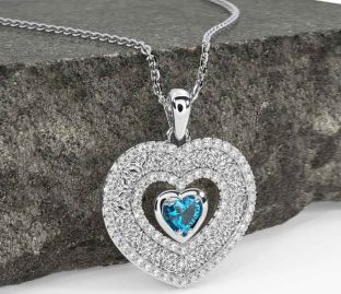 Diamond Topaz Silver Celtic Trinity Knot Heart Necklace