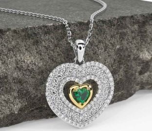 Diamond Emerald Gold Silver Celtic Trinity Knot Heart Necklace