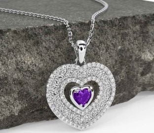 Diamond Amethyst White Gold Celtic Trinity Knot Heart Necklace