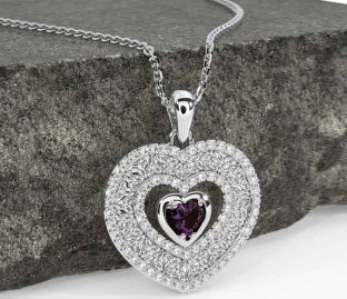 Diamond Alexandrite White Gold Celtic Trinity Knot Heart Necklace