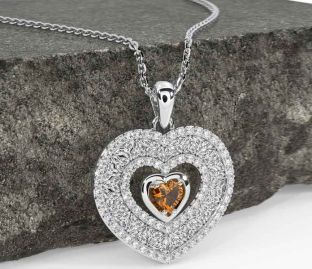 Diamond Citrine White Gold Celtic Trinity Knot Heart Necklace