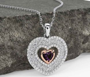 Diamond Alexandrite White Rose Gold Celtic Trinity Knot Heart Necklace