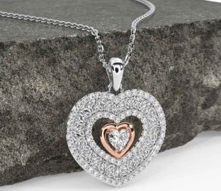 Diamond White Rose Gold Celtic Trinity Knot Heart Necklace