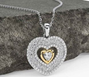 Diamond White Yellow Gold Celtic Trinity Knot Heart Necklace