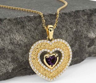 Diamond Alexandrite Gold Celtic Trinity Knot Heart Necklace
