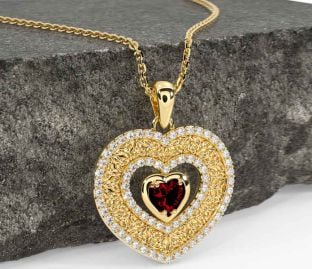 Diamond Garnet Gold Celtic Trinity Knot Heart Necklace