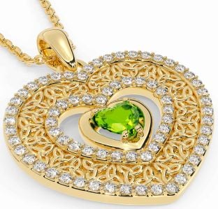 Diamond Peridot Gold Celtic Trinity Knot Heart Necklace