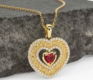 Diamond Ruby Gold Celtic Trinity Knot Heart Necklace