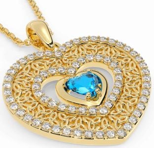 Diamond Topaz Gold Celtic Trinity Knot Heart Necklace