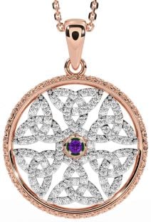 Diamond Amethyst Rose Gold Silver Celtic Trinity Knot Necklace