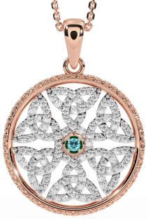 Diamond Aquamarine Rose Gold Silver Celtic Trinity Knot Necklace