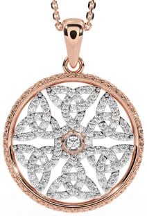 Diamond Rose Gold Silver Celtic Trinity Knot Necklace