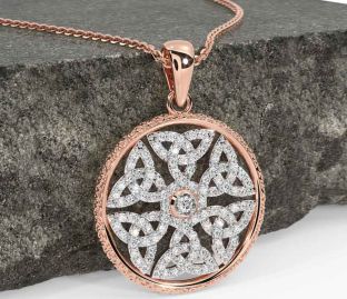 Diamond Rose Gold Silver Celtic Trinity Knot Necklace