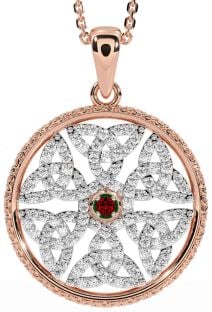 Diamant Grenat Rose Or Argent celtique Trinité Noeud Collier